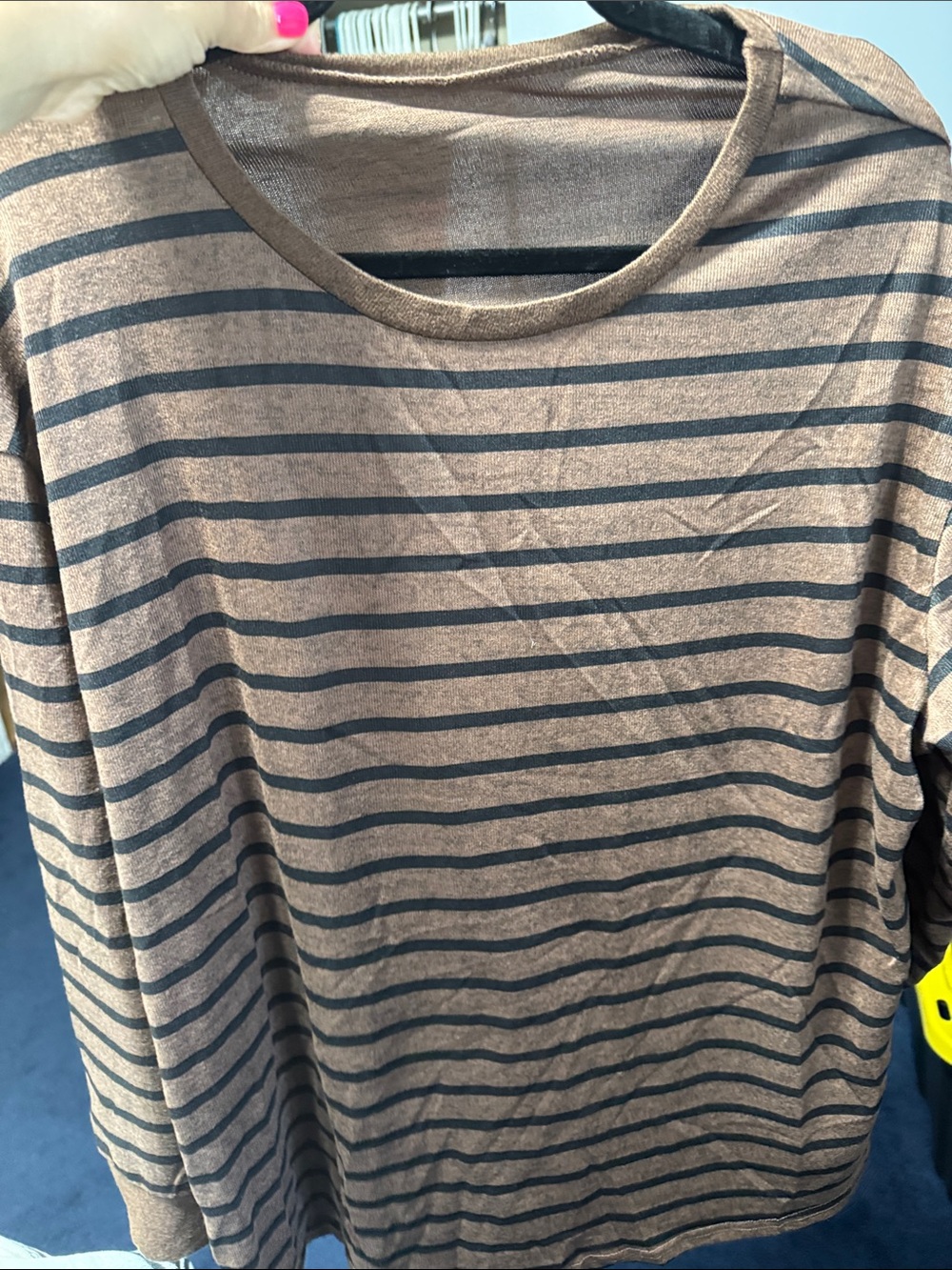 SHEIN Brown and Black Striped Long Sleeve Crewneck Tee